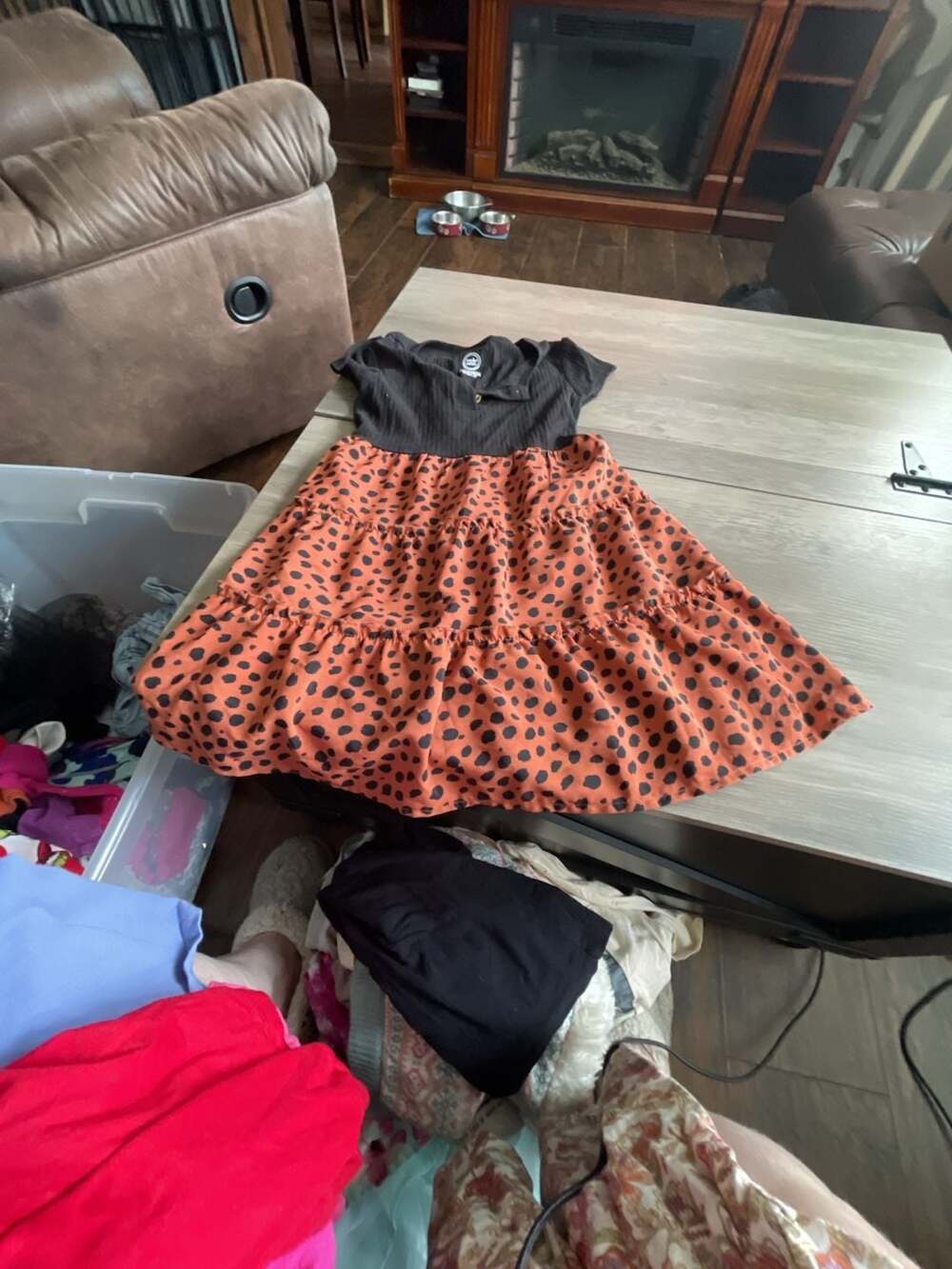 Wonder Nation Tiered Dress Size 6-6x Black Orange Leopard Print
